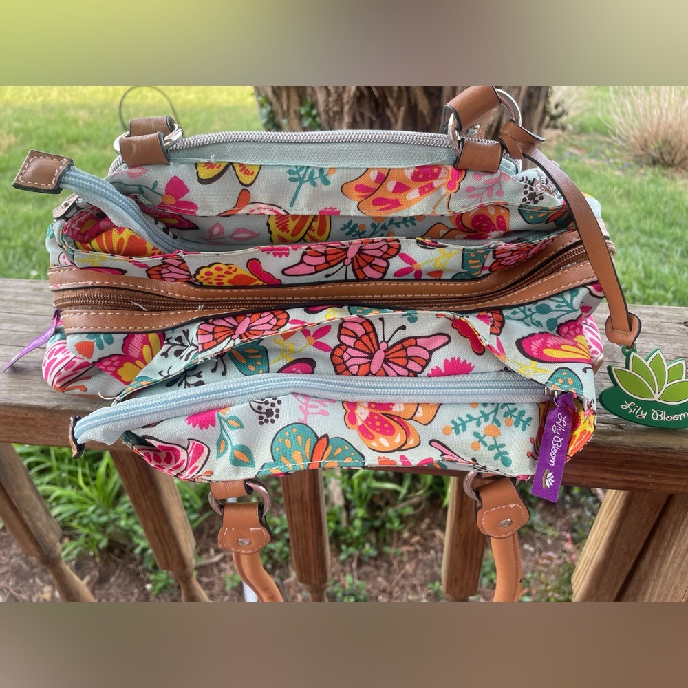Lily Bloom Multi-Color Butterfly Floral Satchel Shoulder Bag - Picture 5 of 5